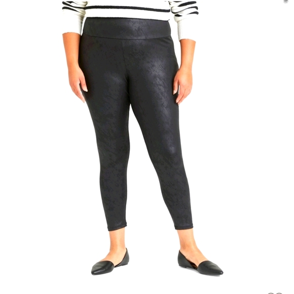 NWT Ava & Viv High Waisted Liquid Shine Black Leggings 3X